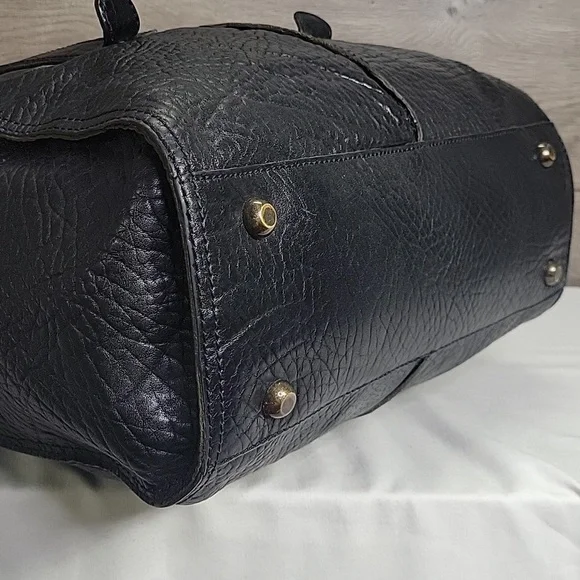 Gryson Black/Blue Pebble Leather Tote Bag